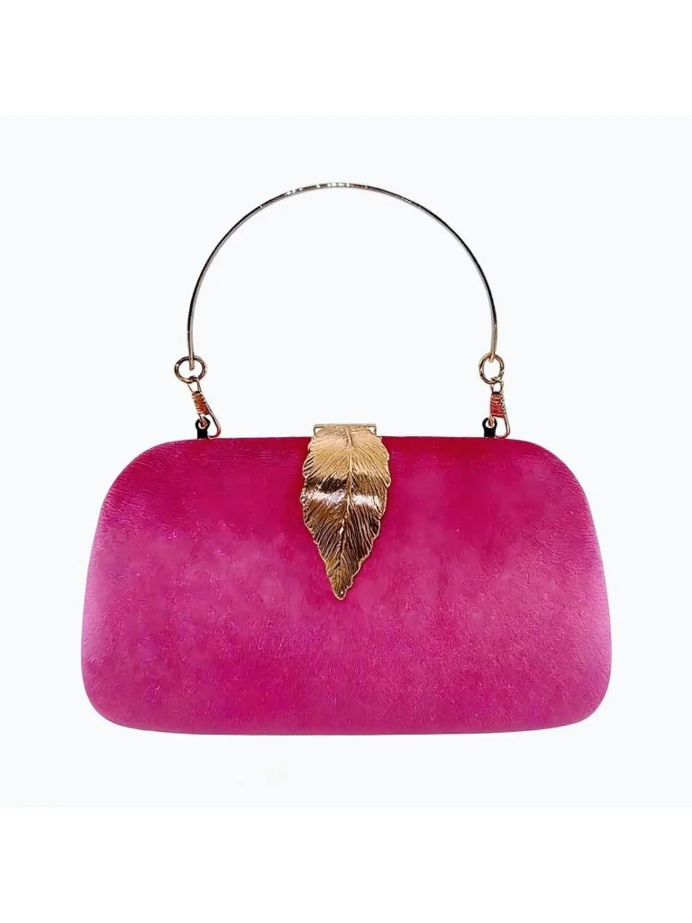 Women's Rose Red Elegant Clutch Purse Metallic Leaves Clasp Banquet Evening Bag
